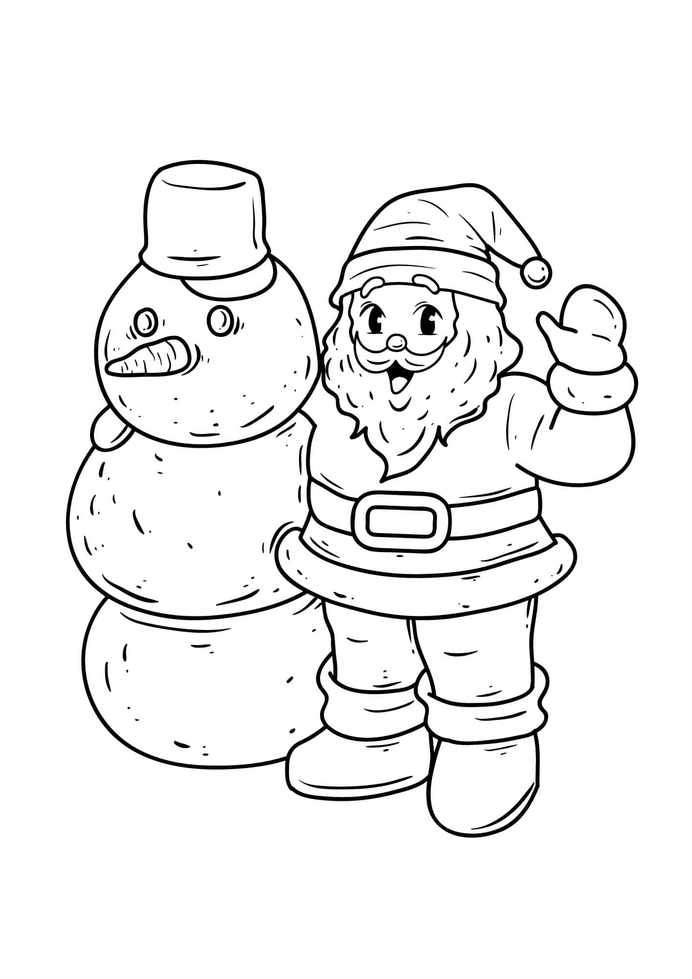 Santa Claus With Snowman Coloring Page