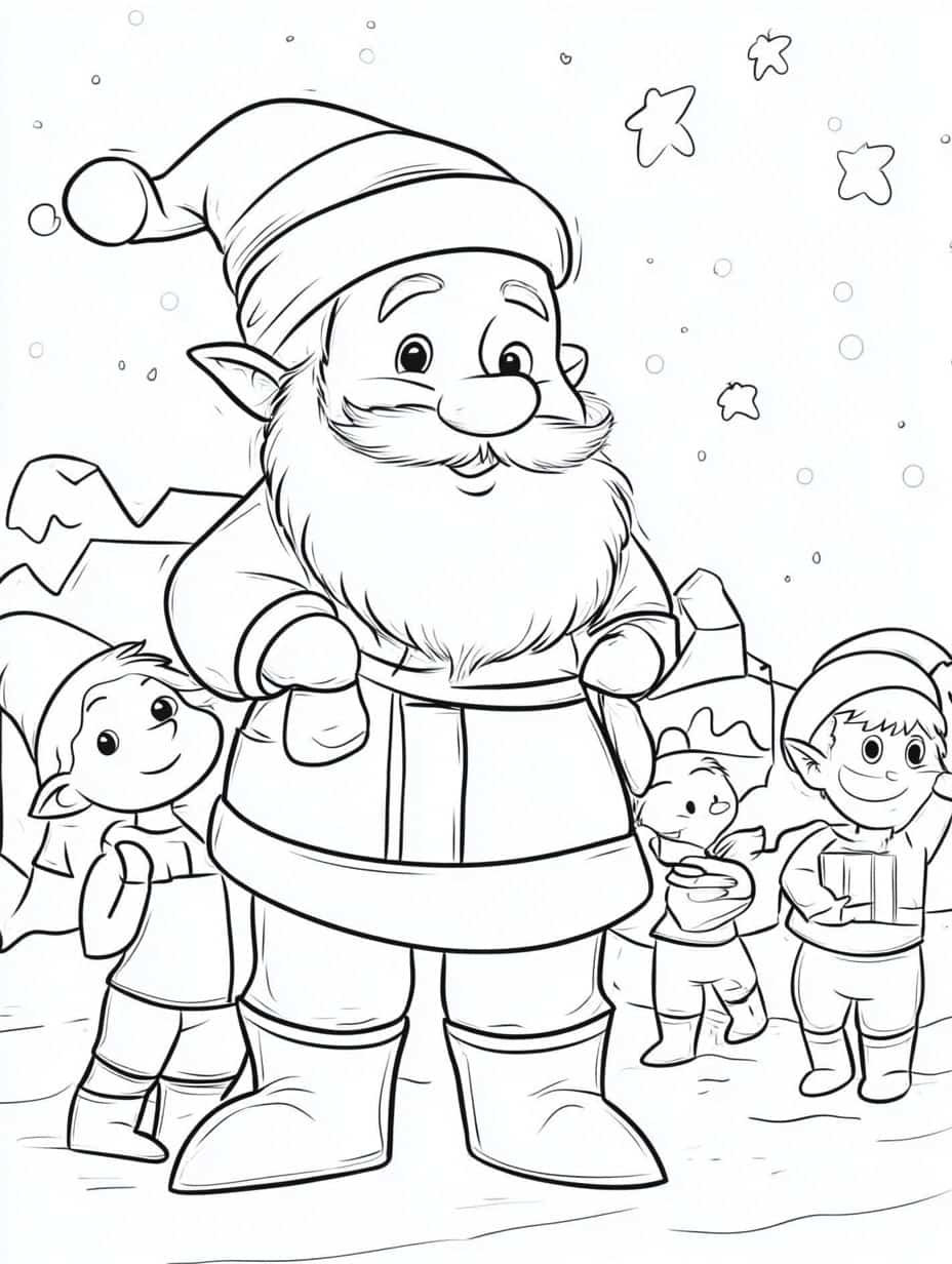 Santa Elf Friends Coloring Pages For