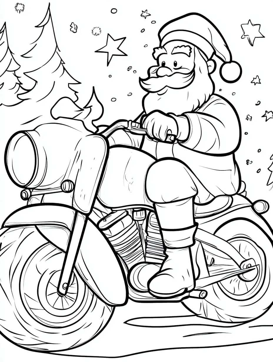 Santa Riding Motorcycle Coloring Pages