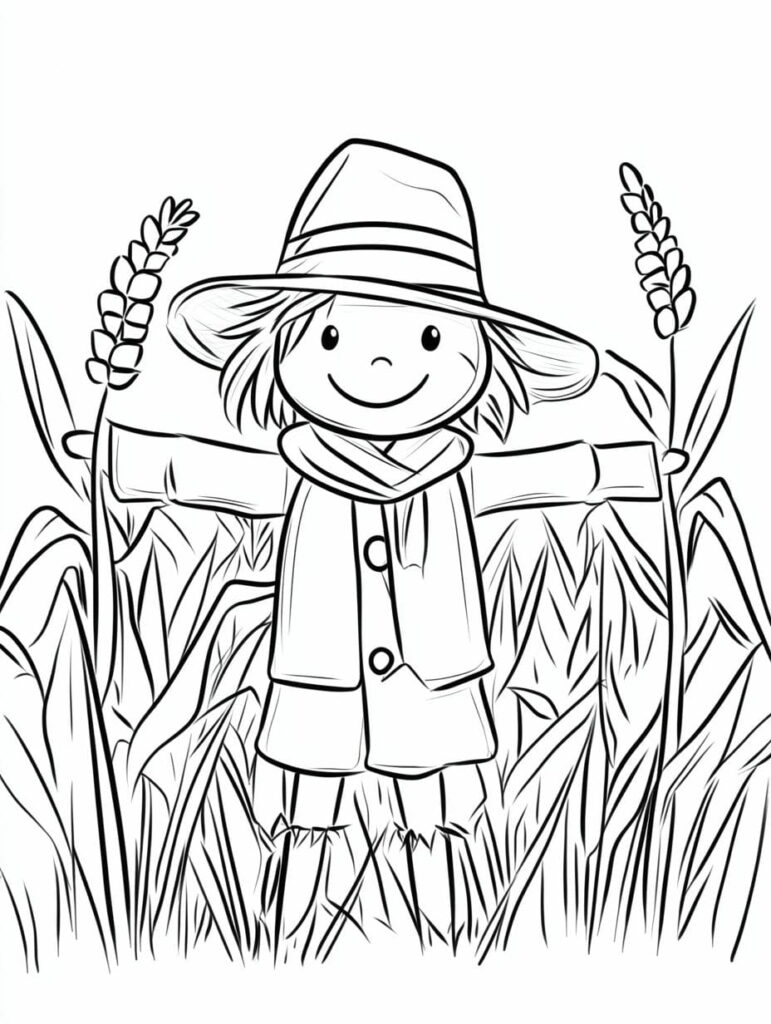 Scarecrow in a Cornfield Coloring Page