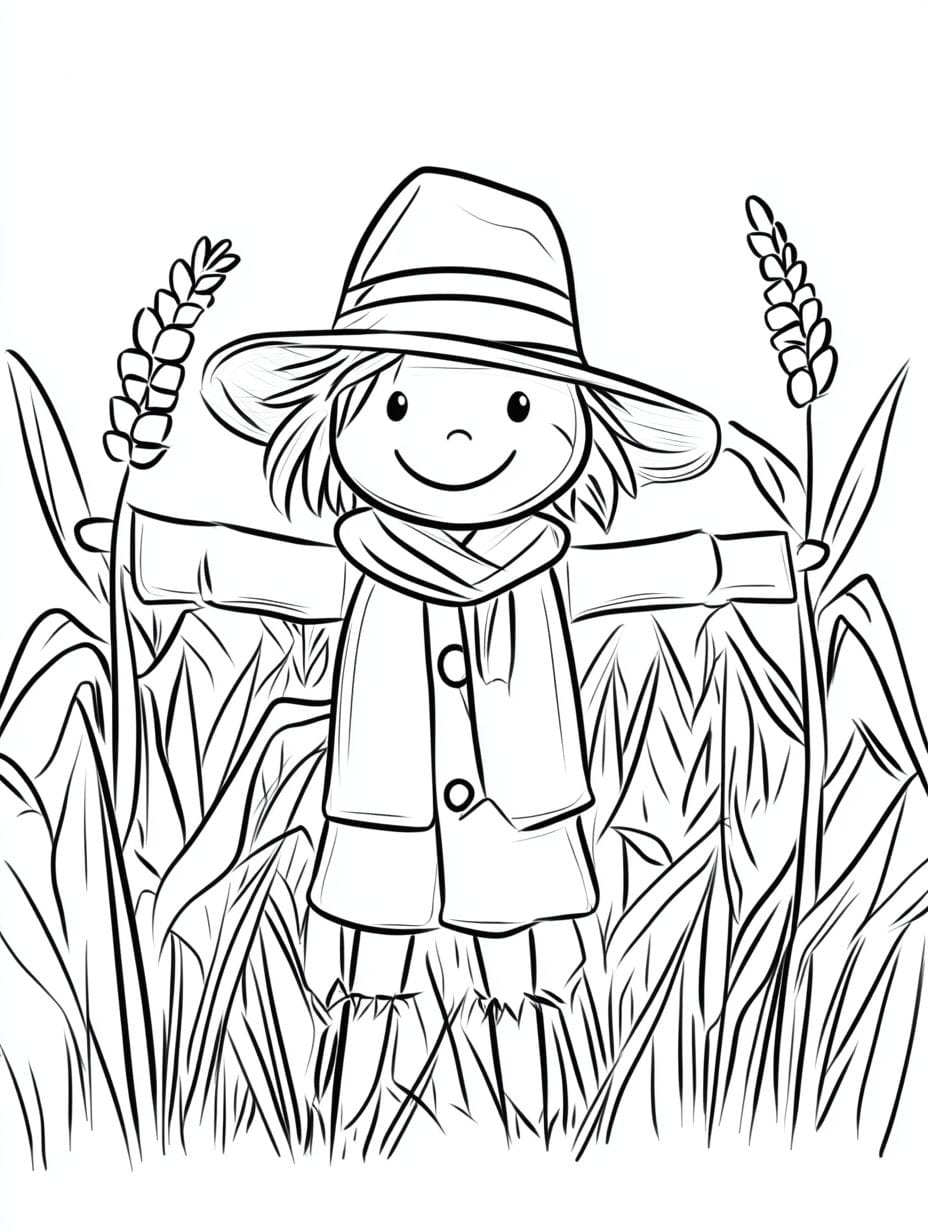 Scarecrow In A Cornfield Coloring Page For Kid