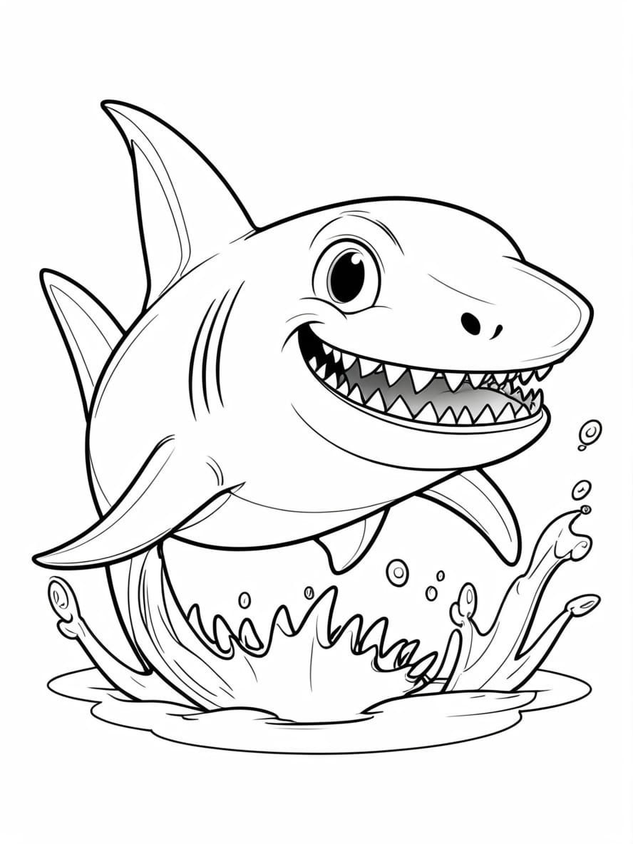 Scary Cartoon Shark Showing Teeth Coloring Pages