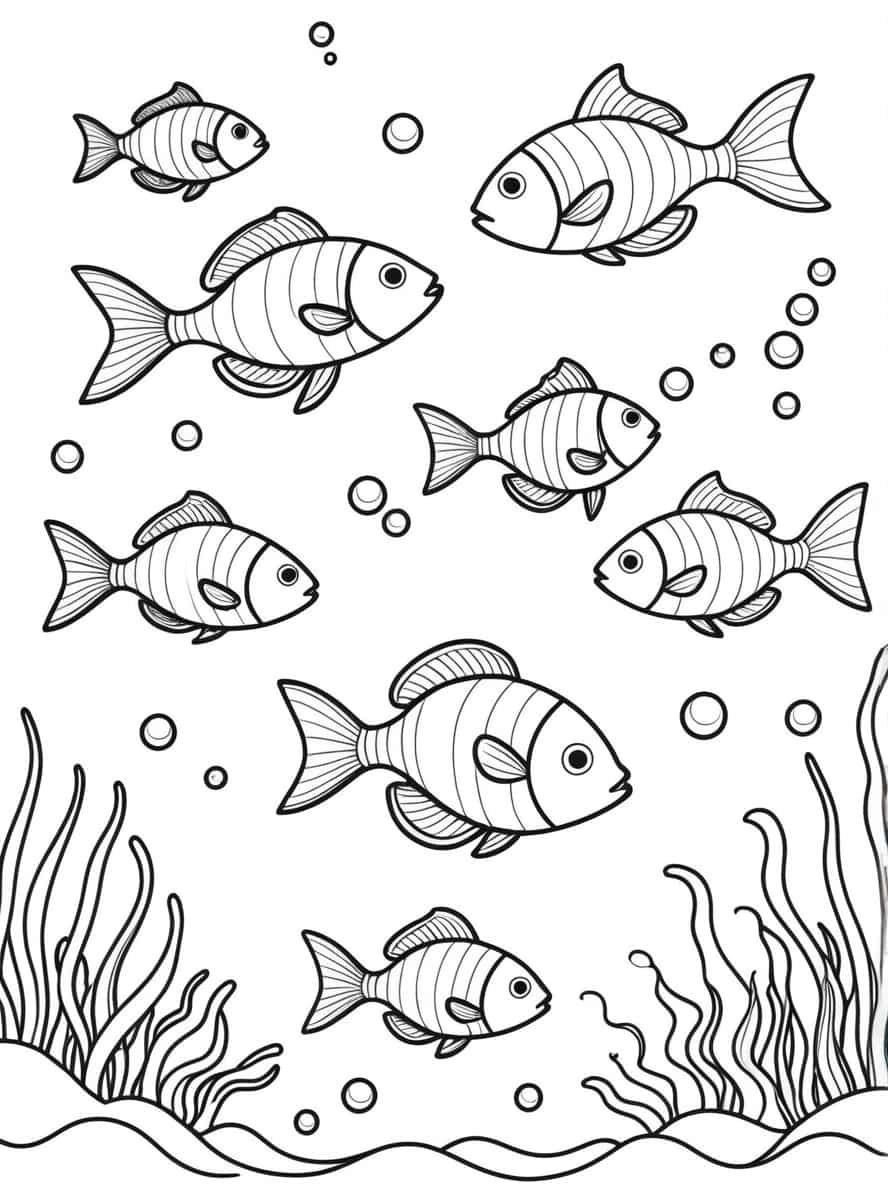 School Of Fish Swimming In The Ocean Turtle Coloring Pages