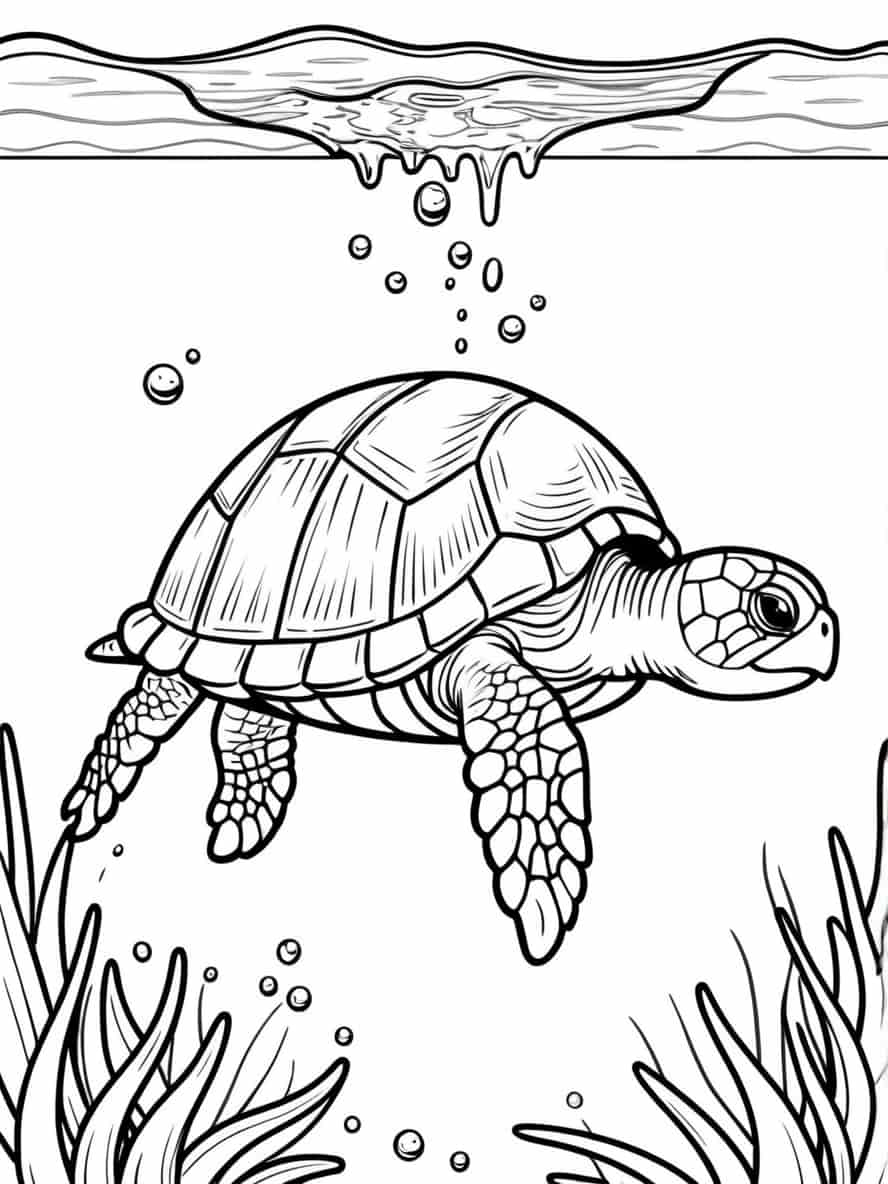 Sea Turtle Head Through Water Coloring Pages