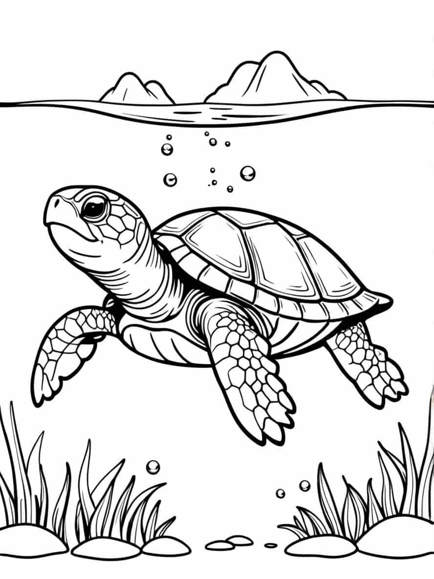 Sea Turtle Poking Head Through Water Coloring Pages