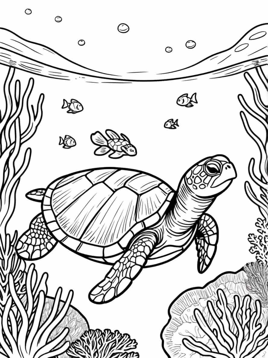 Sea Turtle Swimming Coloring Pages