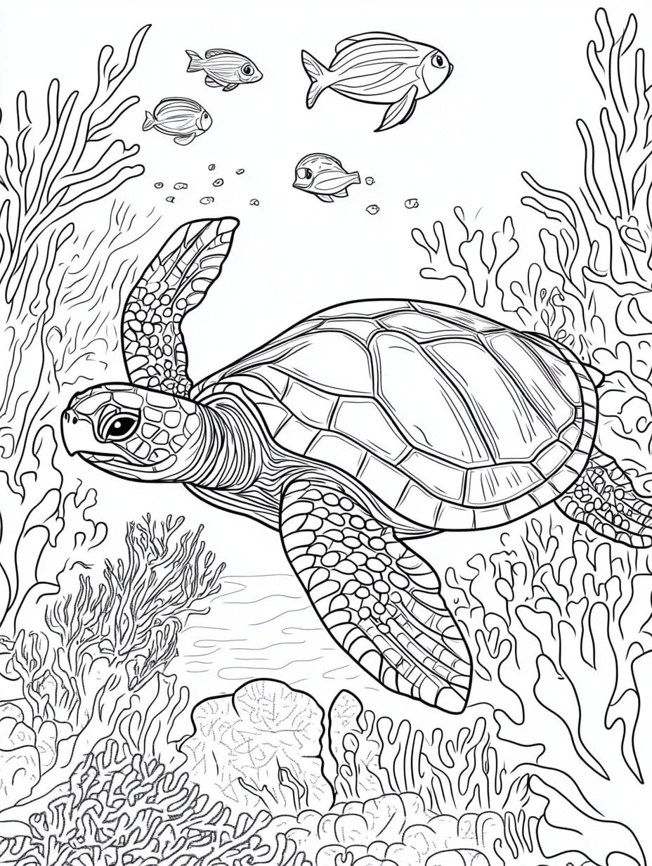 Sea Turtle Swimming In The Ocean Coloring Pages