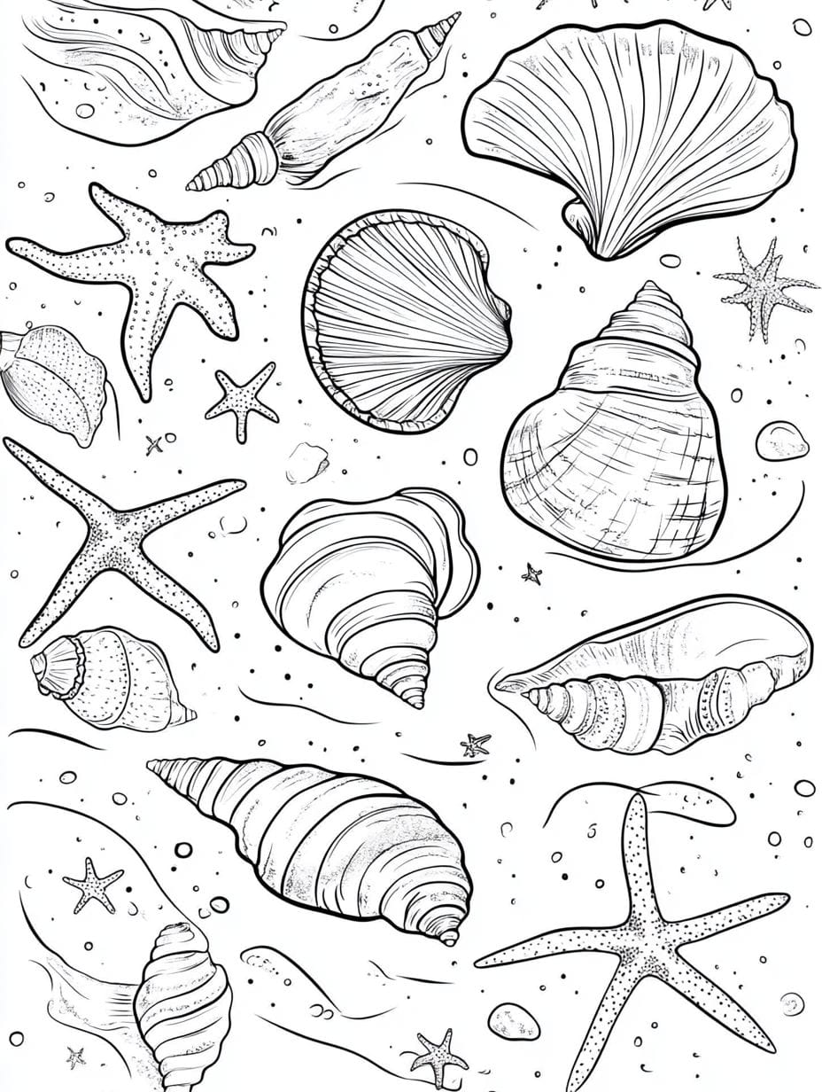 Seashells On The Beach Coloring Pages