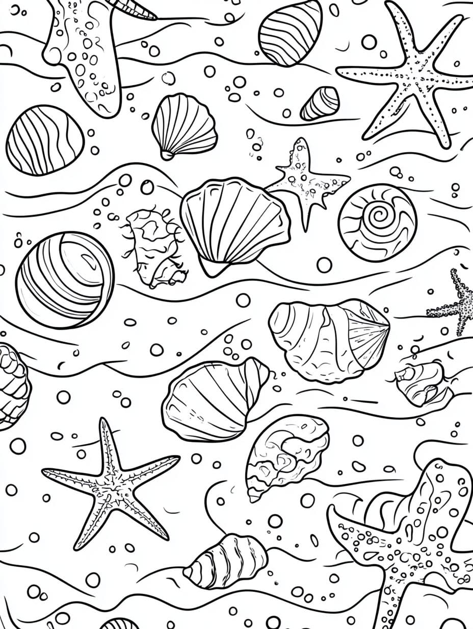 Seashells On The Shore Coloring Pages