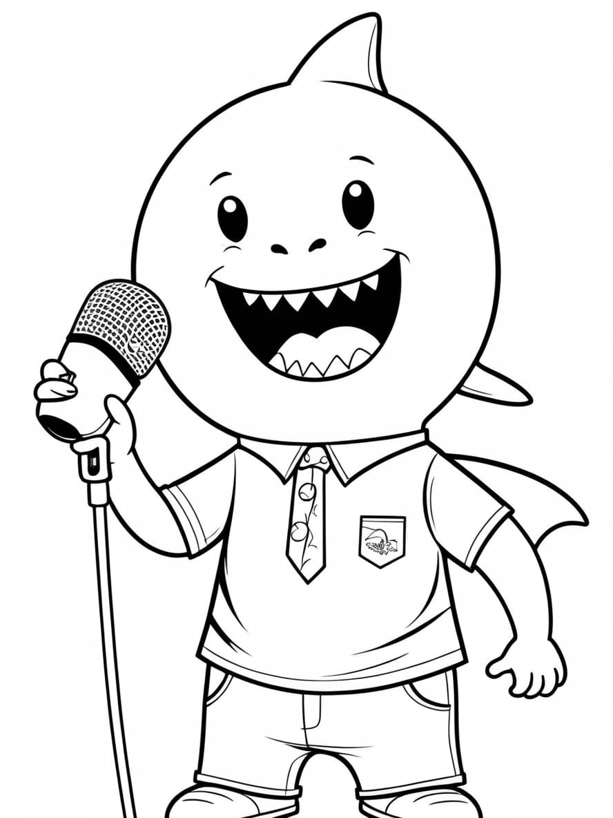 Shark In Shirt Singing Coloring Pages