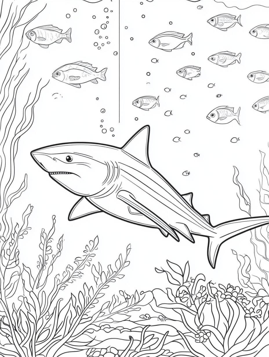 Shark In The Ocean Depths Coloring Pages