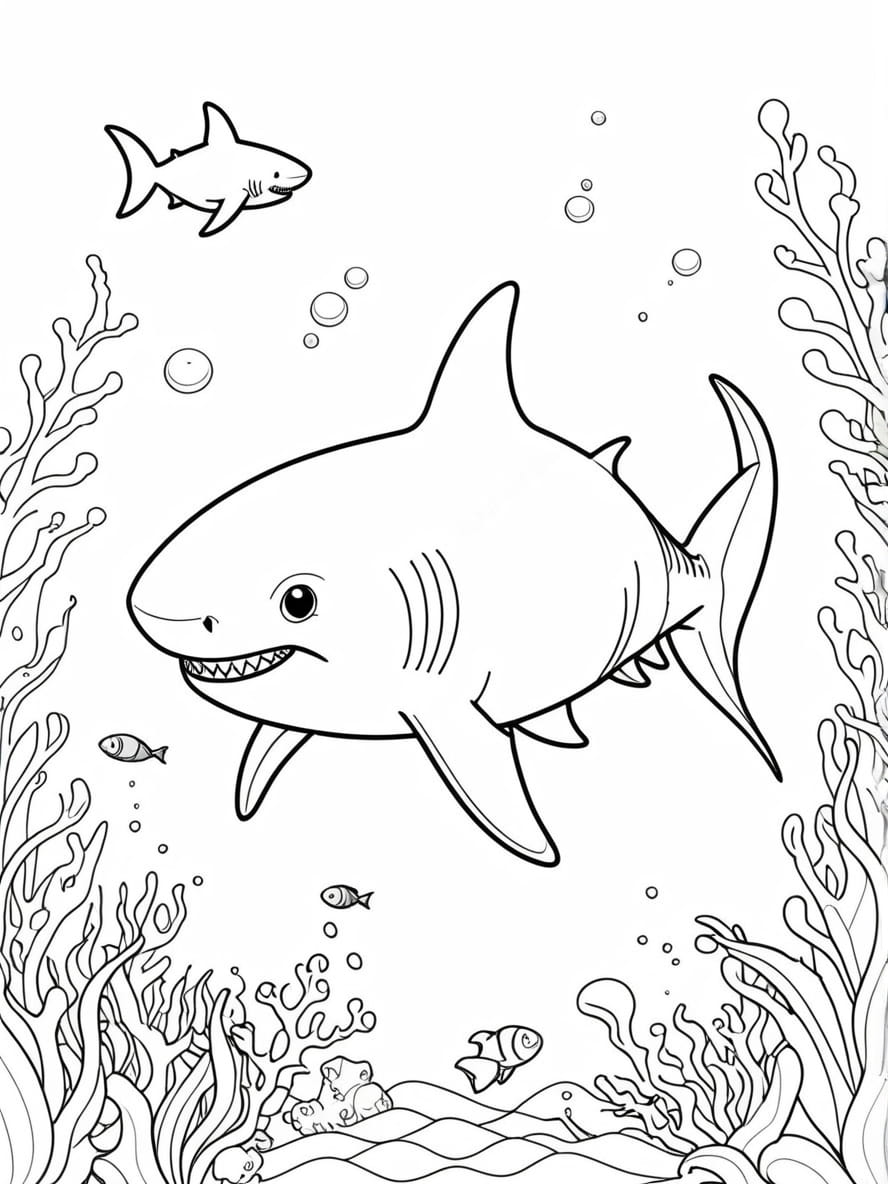 Shark Swimming In The Sea Coloring Pages