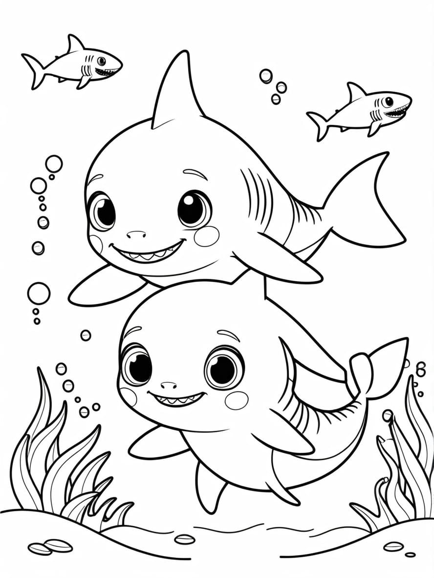 Shark With Coral Reef Coloring Pages