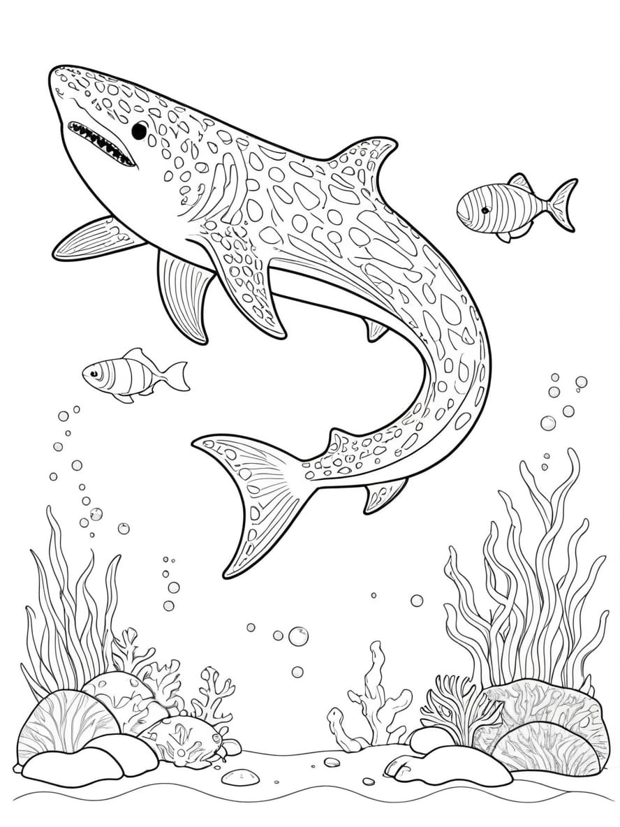 Shark With Fish Coloring Pages