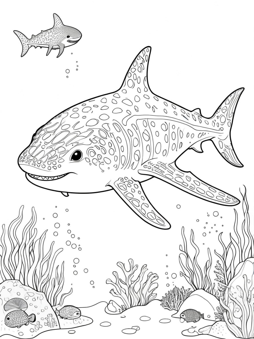 Shark With Seaweed Coloring Pages