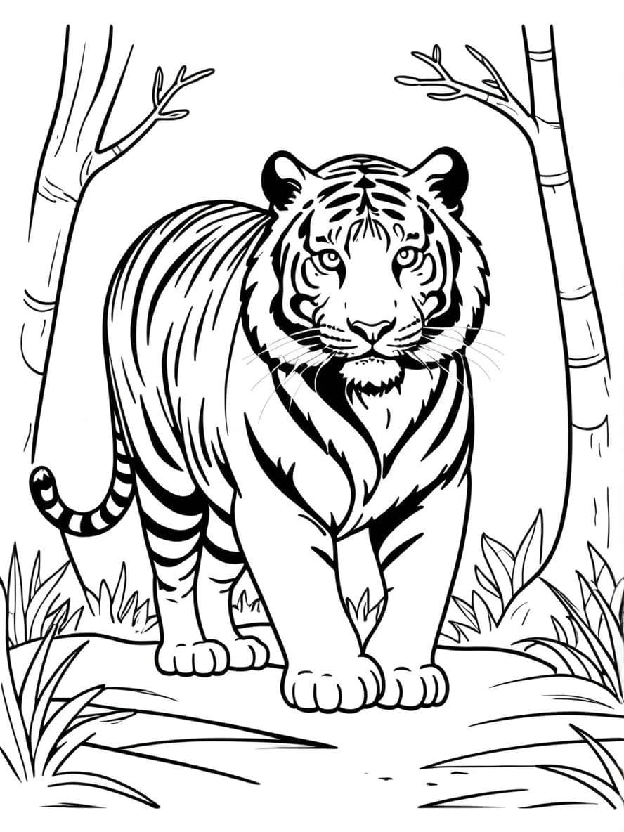 Siberian Tiger In Wild Coloring Pages For Kids