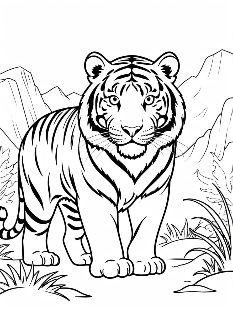 Siberian Tiger In Wild Coloring Pages