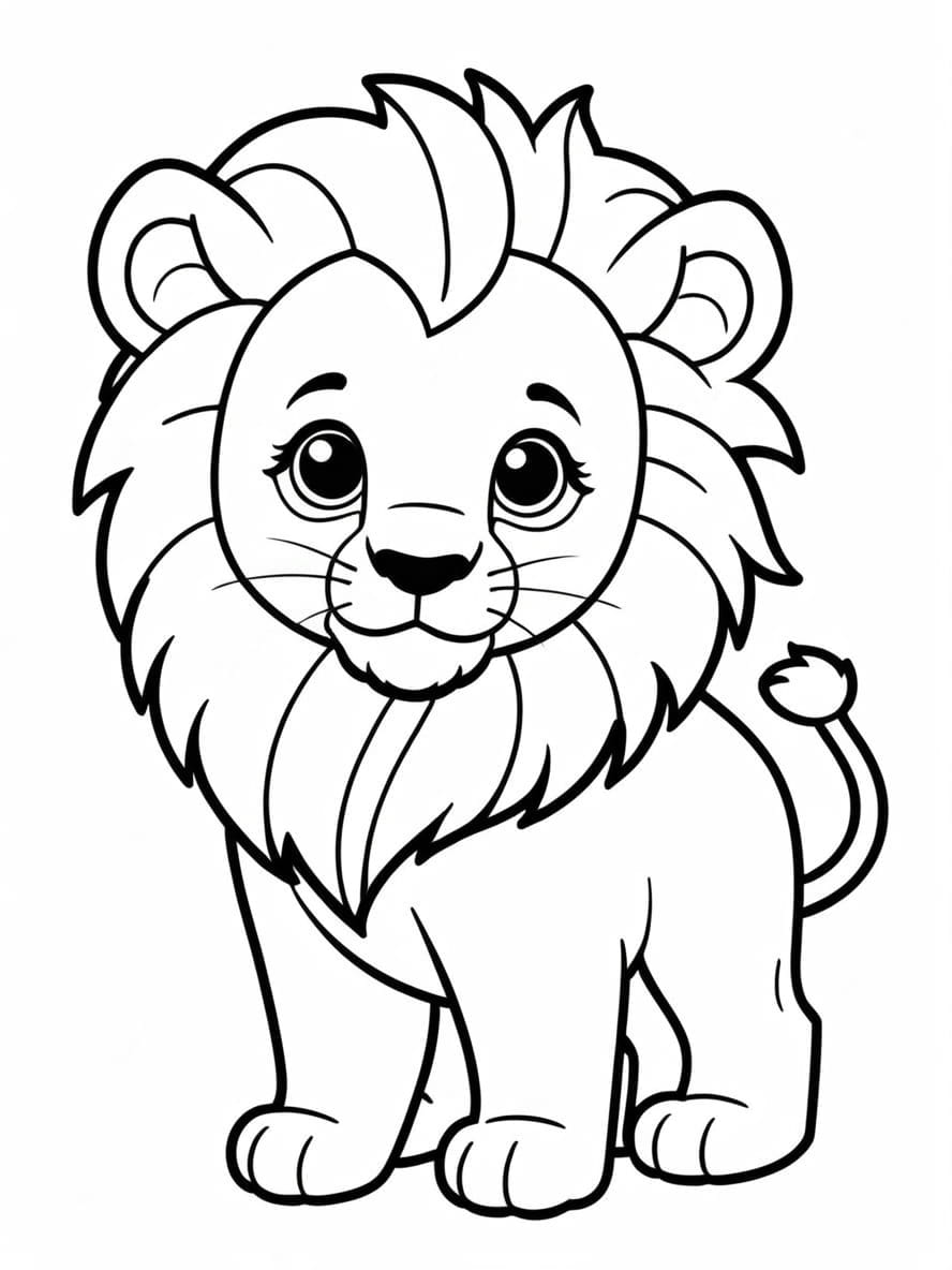 Simple Adorable Cartoon Lion Coloring Pages