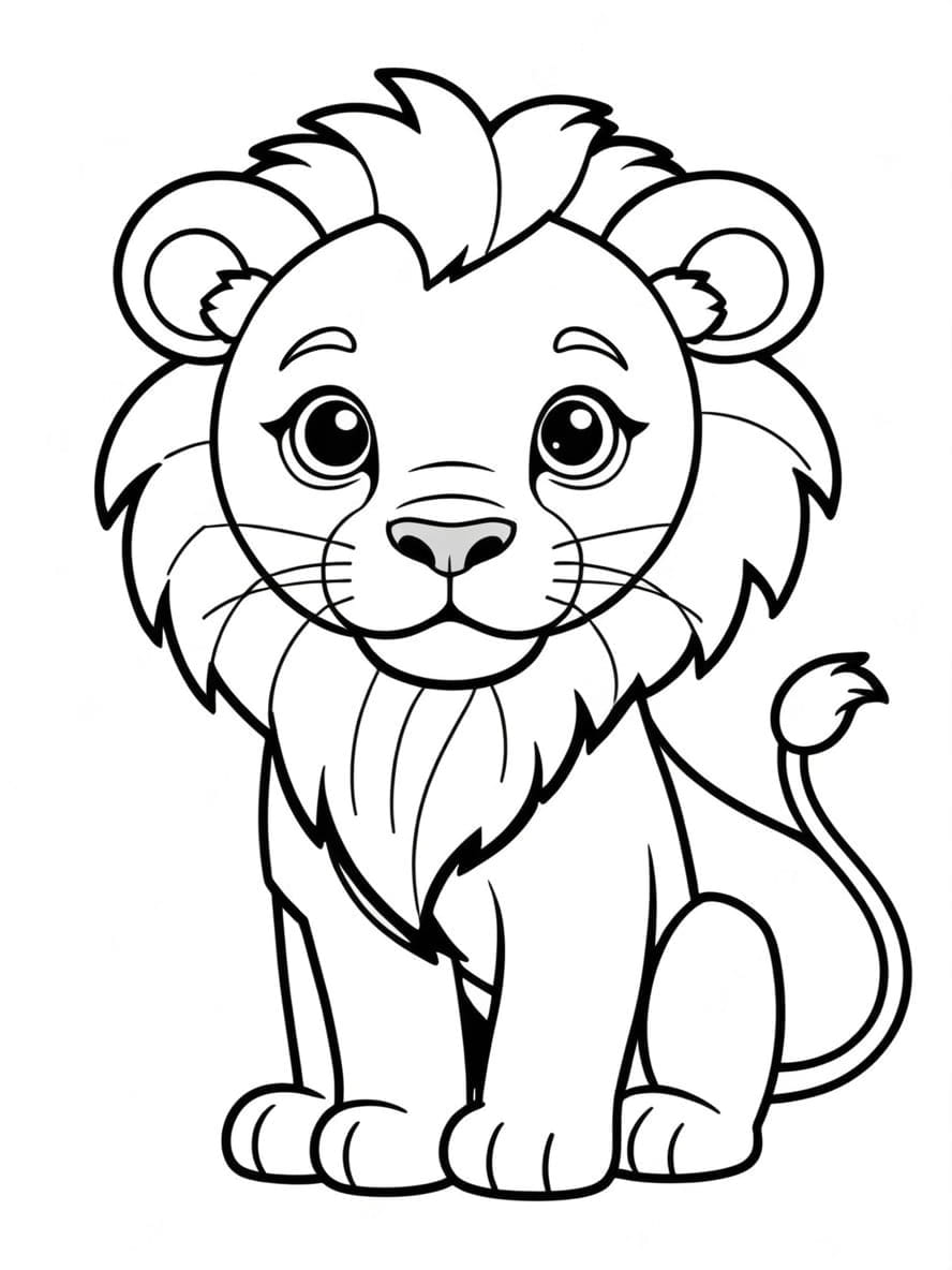 Simple Adorable Cartoon Lion To Color