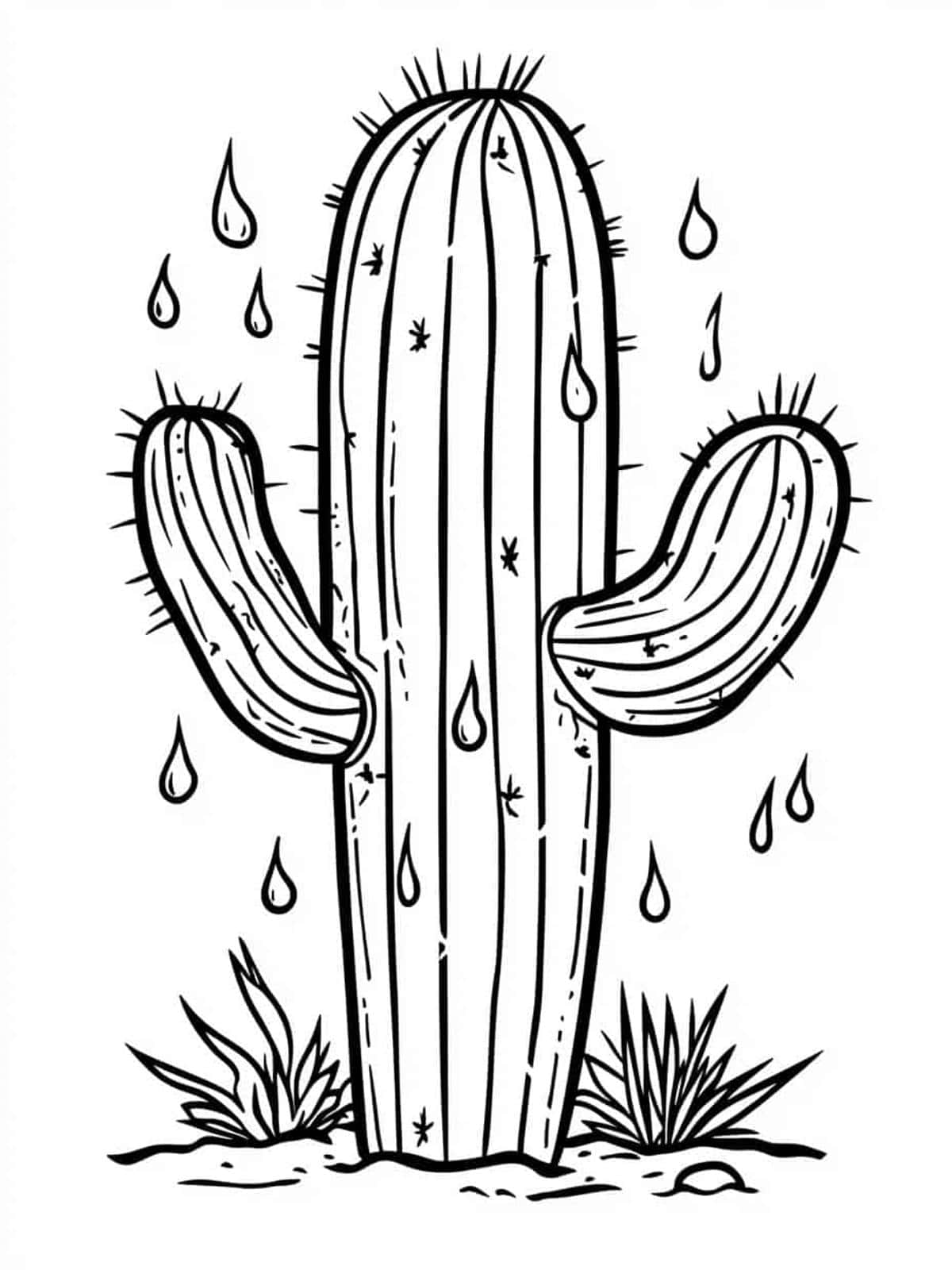 Simple Cactus Rain Coloring Pages