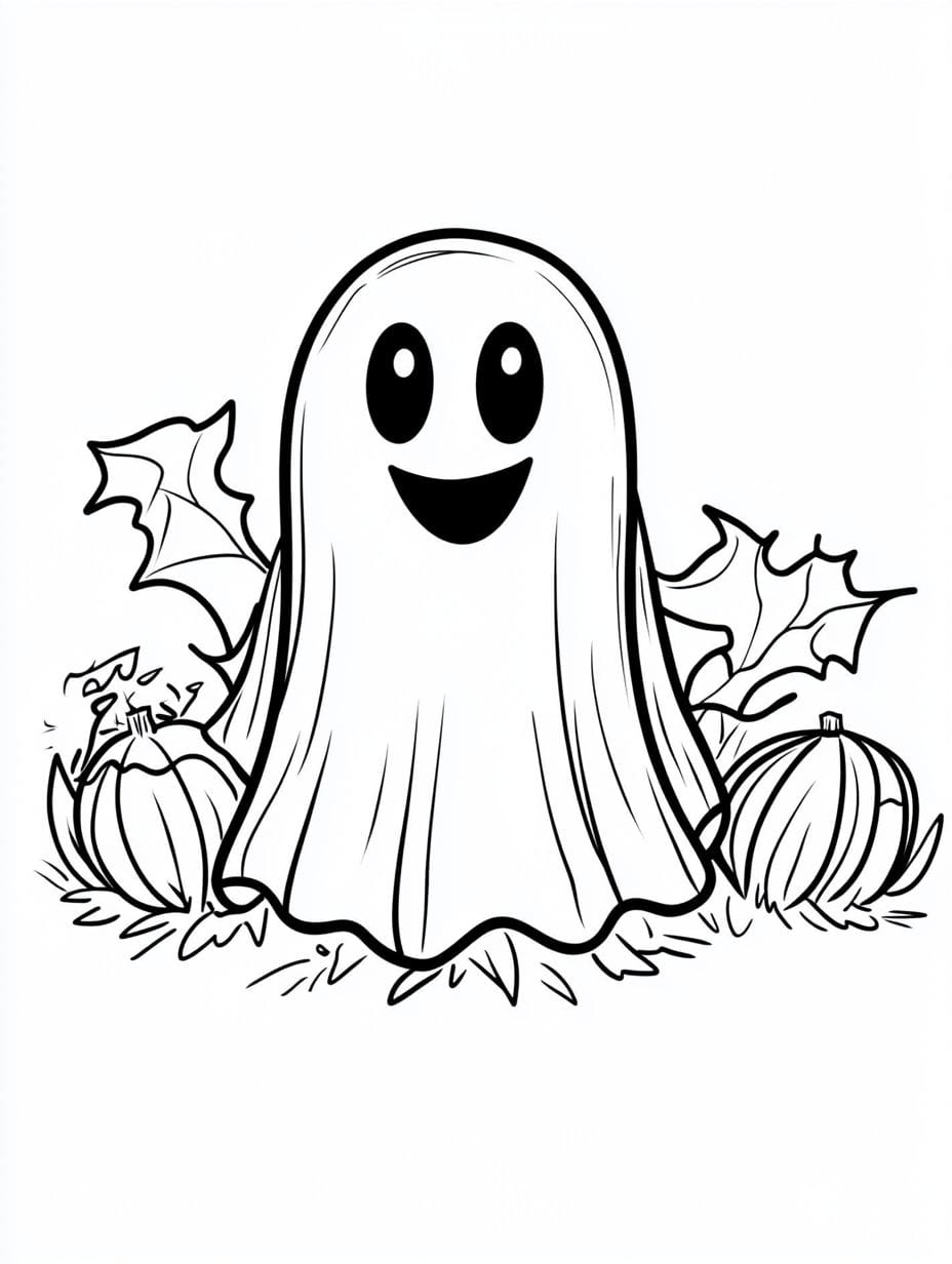 Simple Cartoon Ghost Characters Halloween Coloring Pages