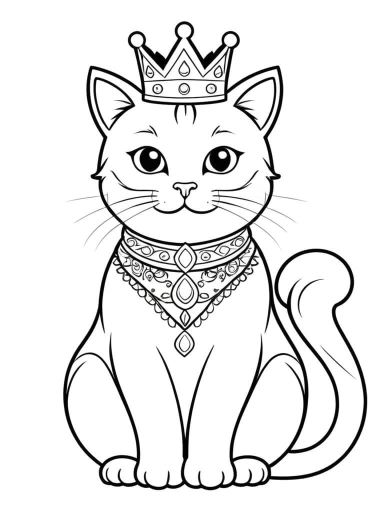 Simple Cat With A Crown Coloring Pages