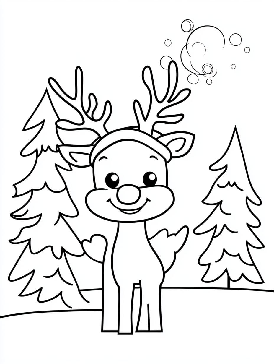 Simple Christmas Deer Coloring Pages For Kids