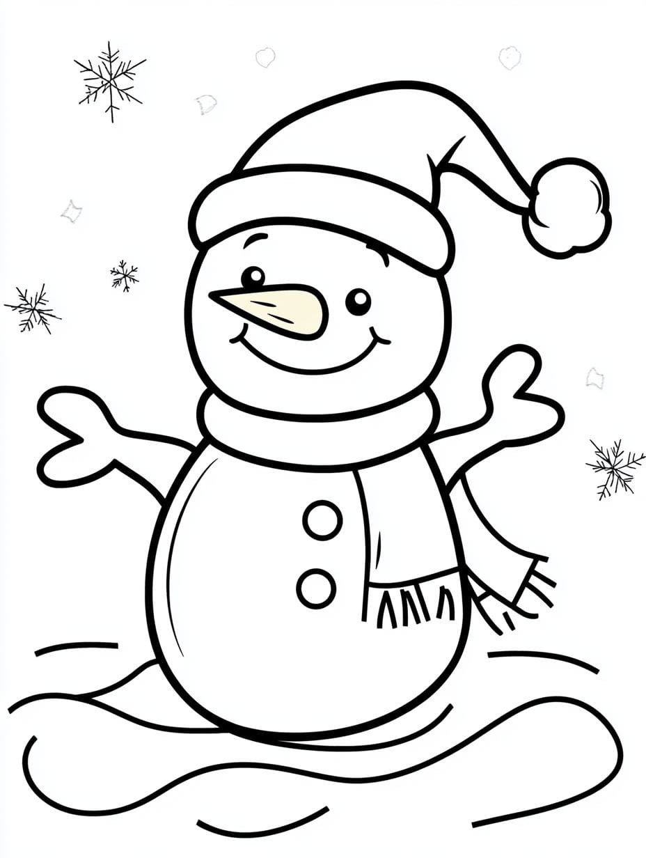 Simple Christmas Snowman Coloring Pages For Kids