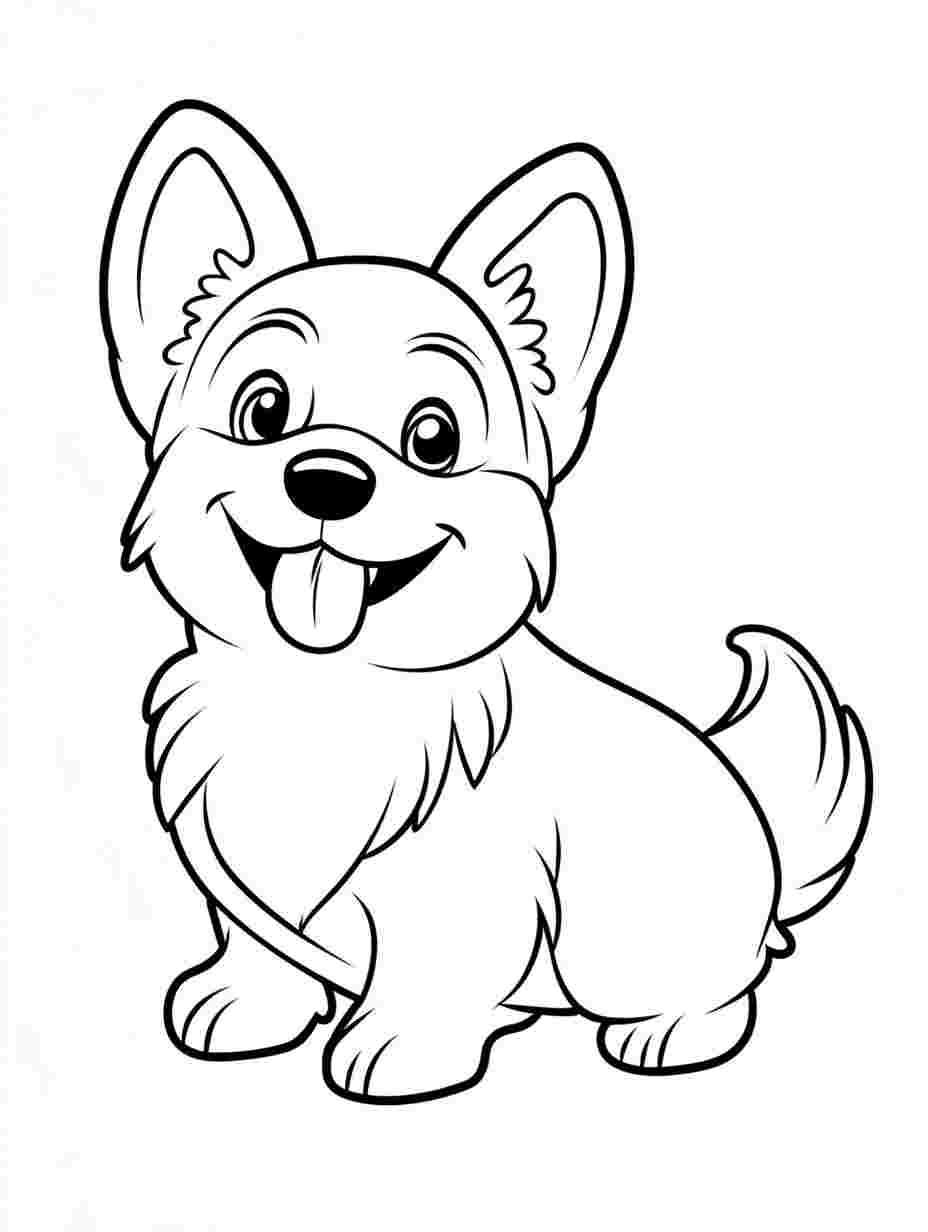 Simple Corgi With Tongue Out Coloring Page For Kids