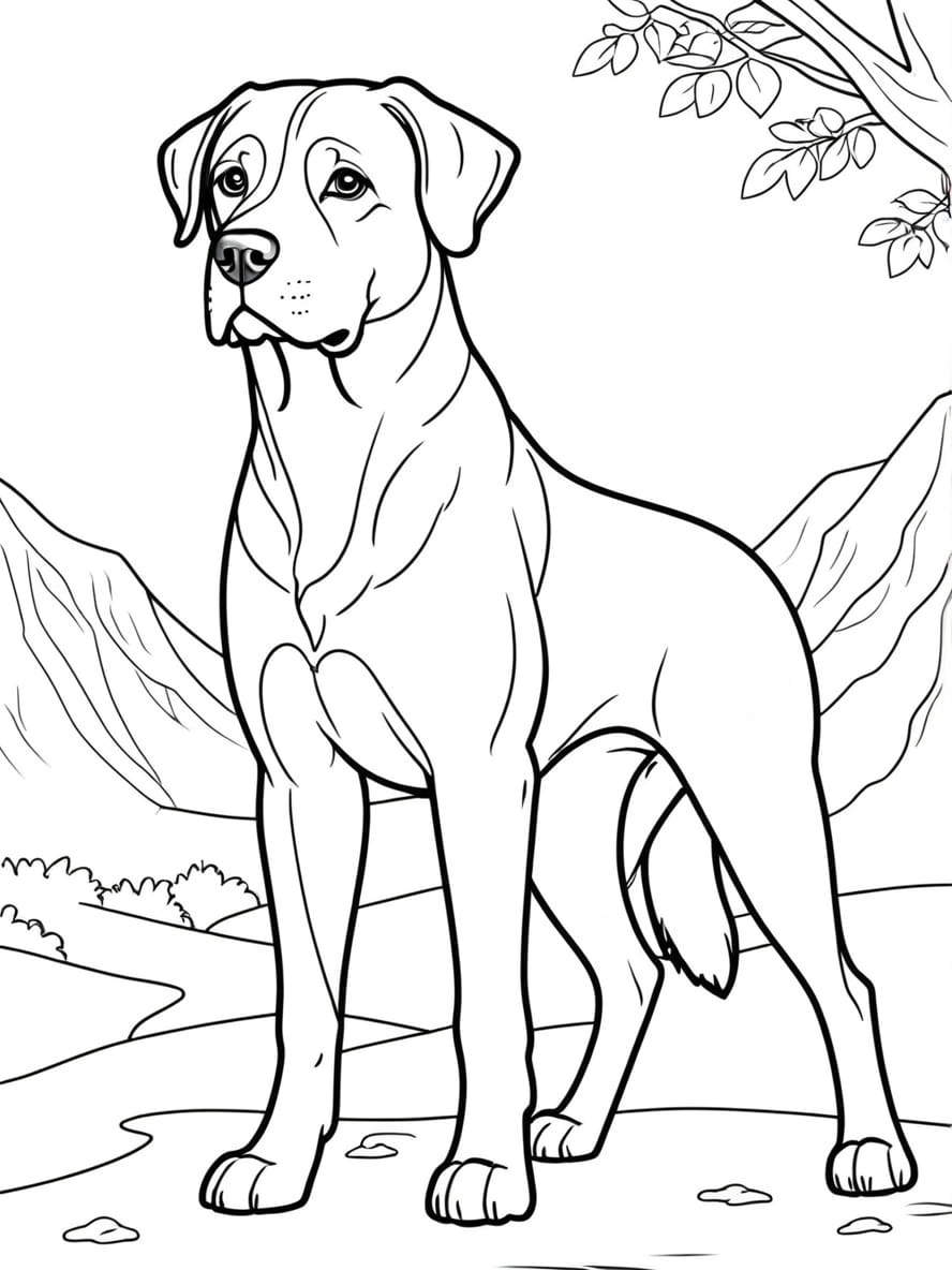 Simple Dog Sitting On Mountain Coloring Pages