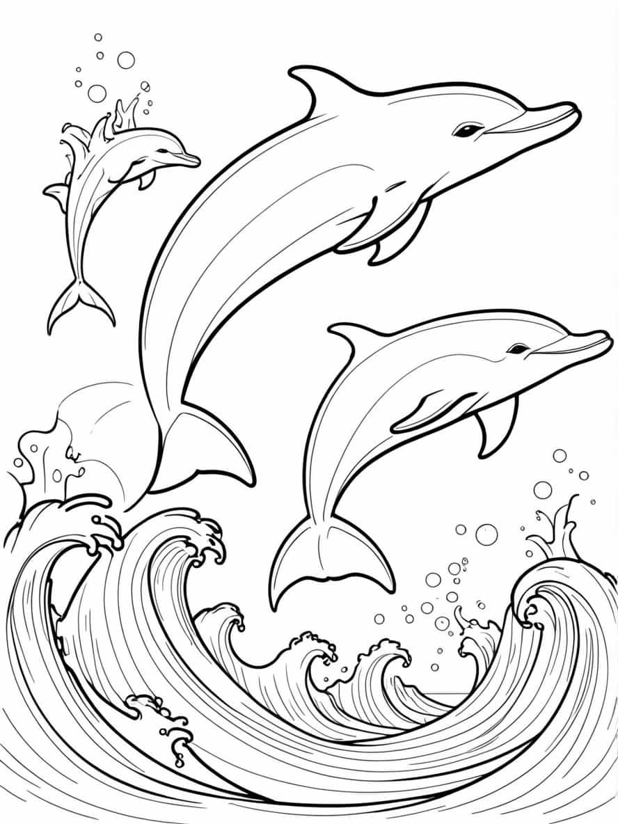 Simple Dolphin Fins Emerging From Ocean Coloring Pages