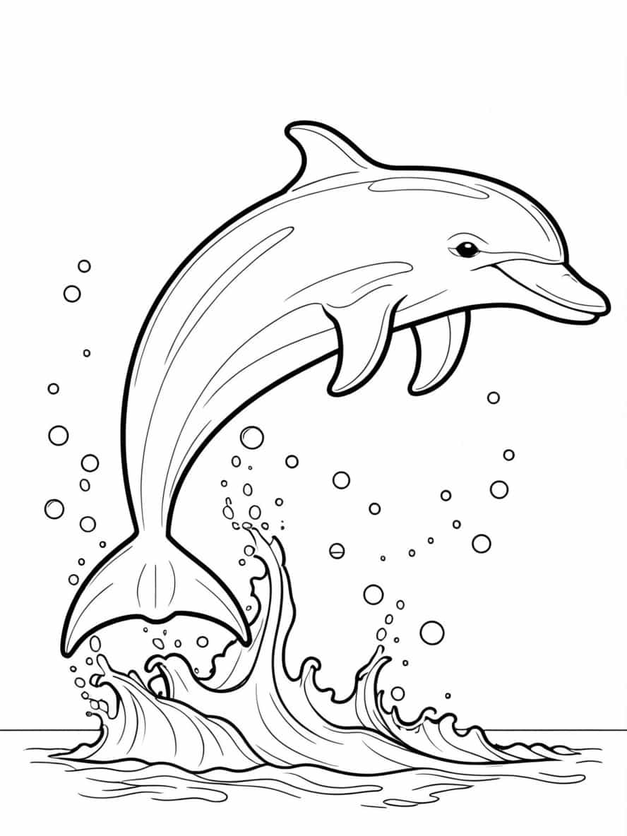 Simple Dolphin Jumping Out Of Water Coloring Pages