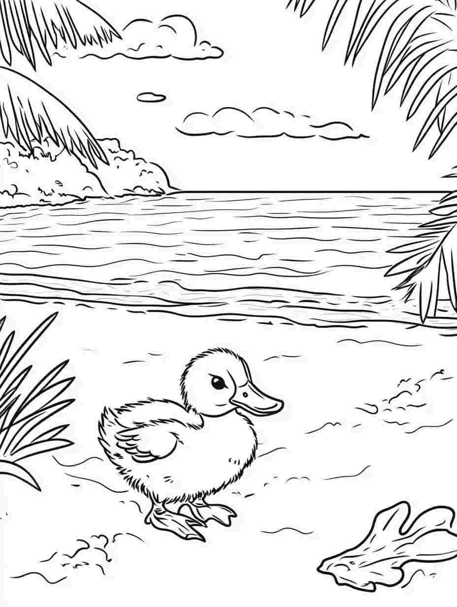 Simple Duck At The Beach Coloring Pages