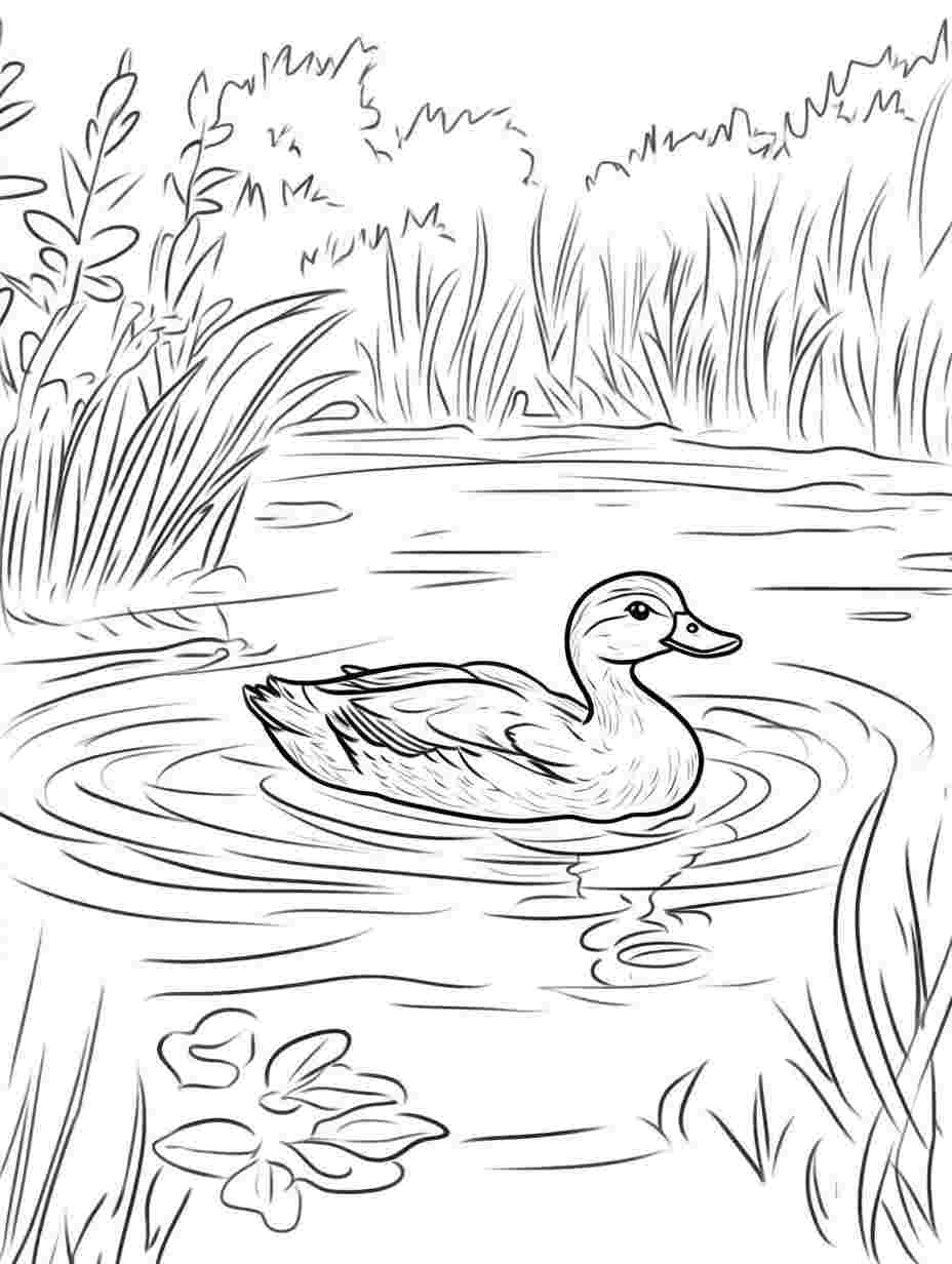 Simple Duck Gliding Through Coloring Pages