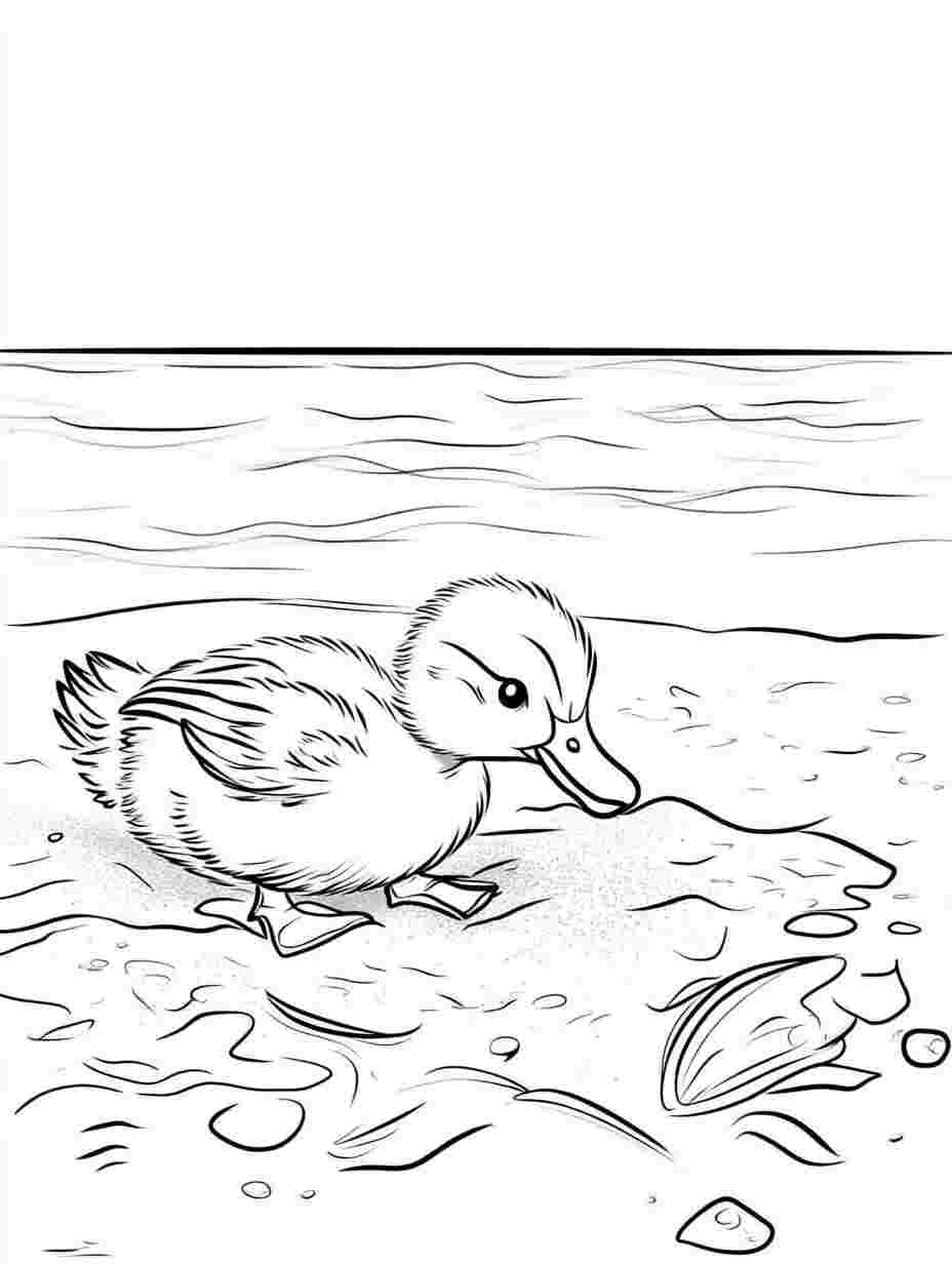 Simple Duck Playing In The Sand Coloring Pages