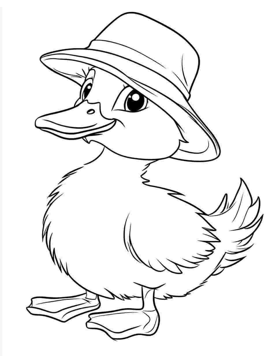 Simple Duck Wearing A Hat Coloring Pages