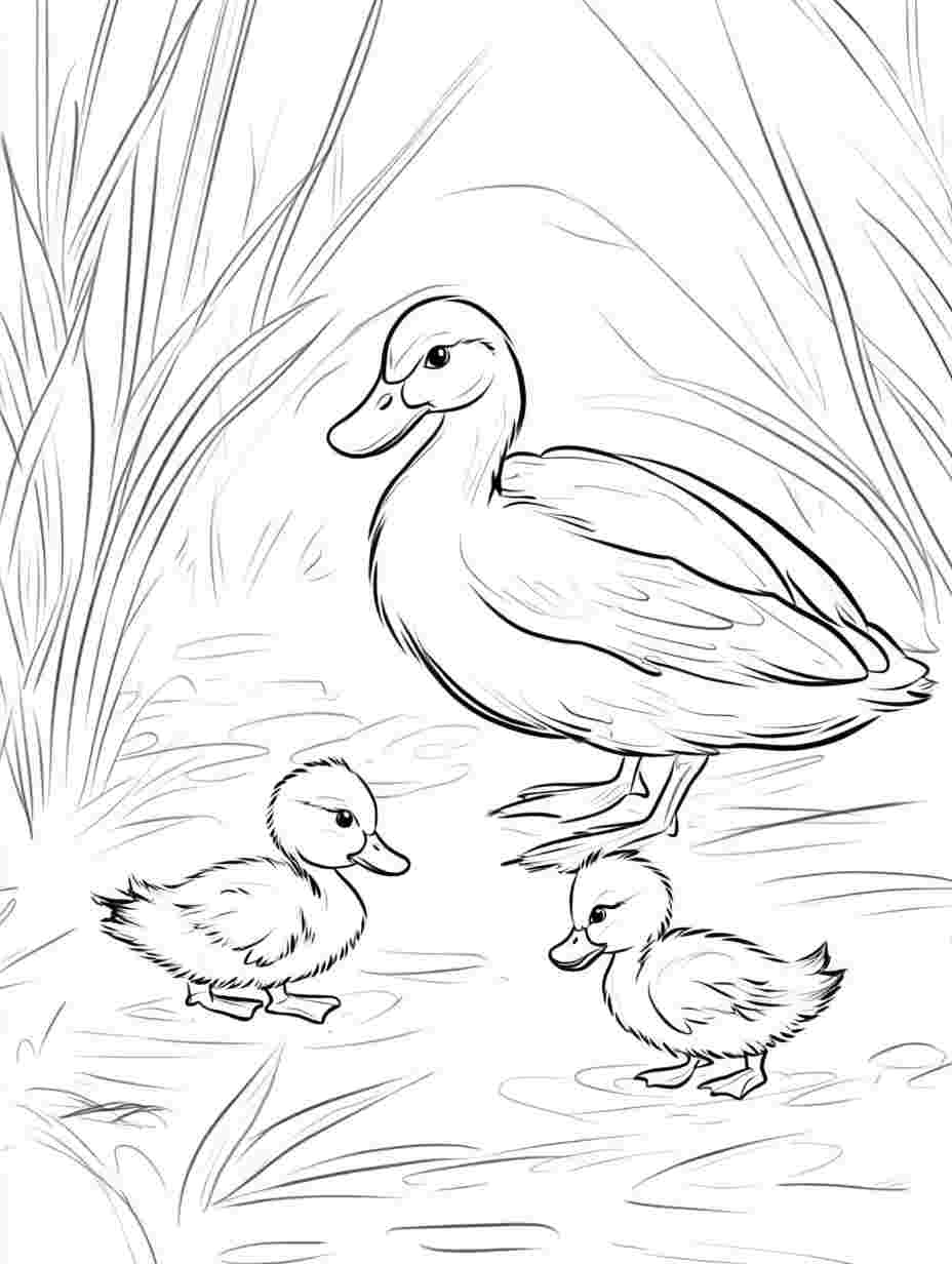 Simple Duckling And Mother Coloring Pages