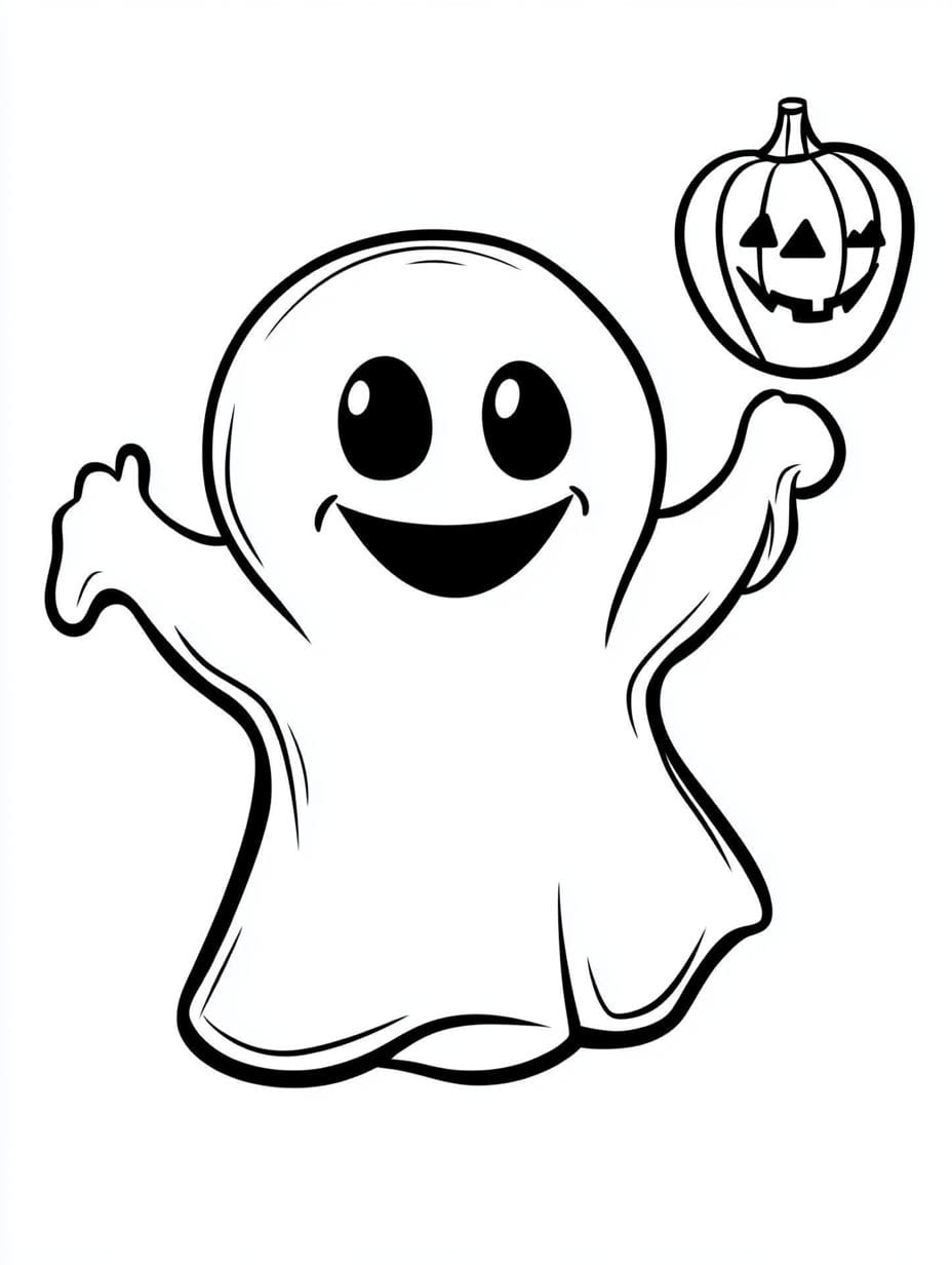 Simple Ghost Characters Halloween Coloring Pages