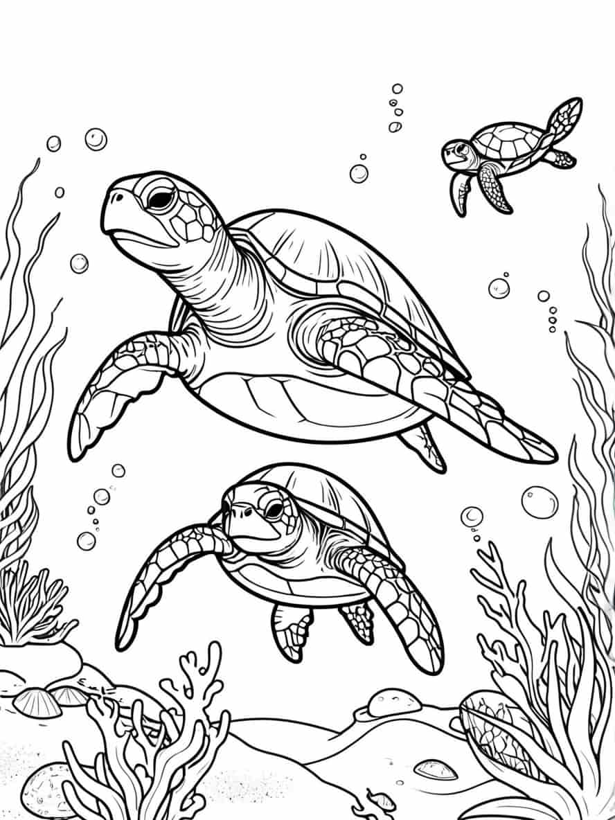 Simple Green Sea Turtles Coloring Pages