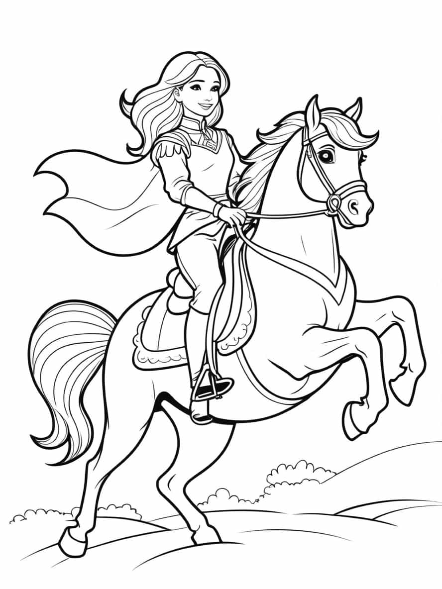 Simple Lady Riding Horse Coloring Pages