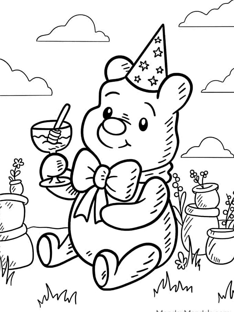 Simple Outline Of Pooh Eating Honey Coloring Page