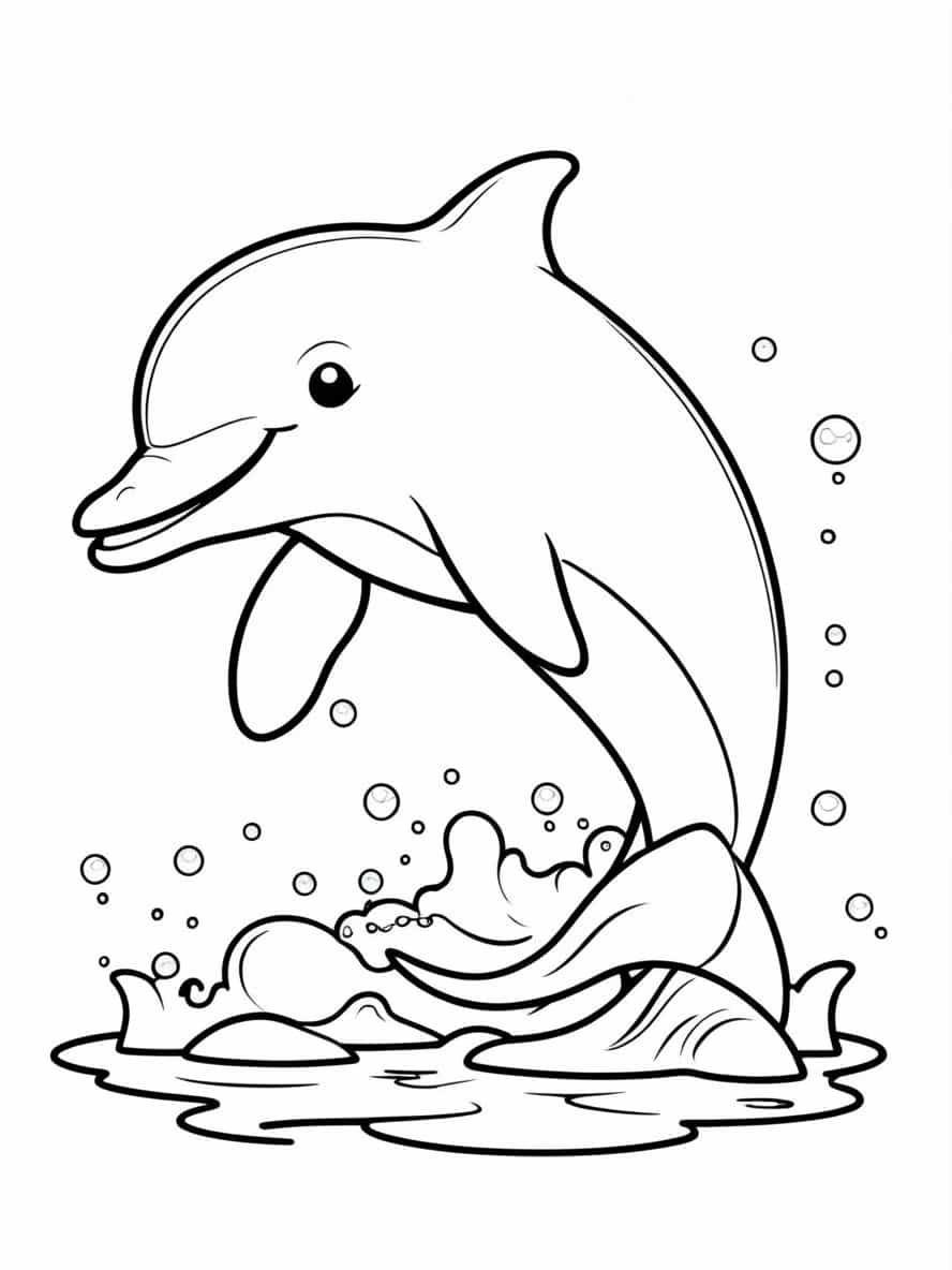 Simple Outline Of Smiling Dolphin Coloring Pages