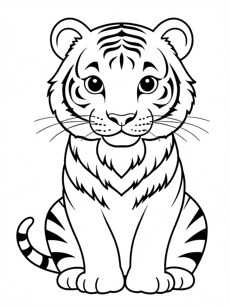 Simple Outline Of Tiger Coloring Sheet For Kids