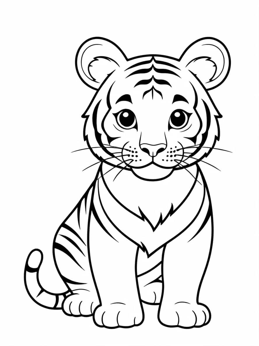 Simple Outline Of Tiger For Kindergarten