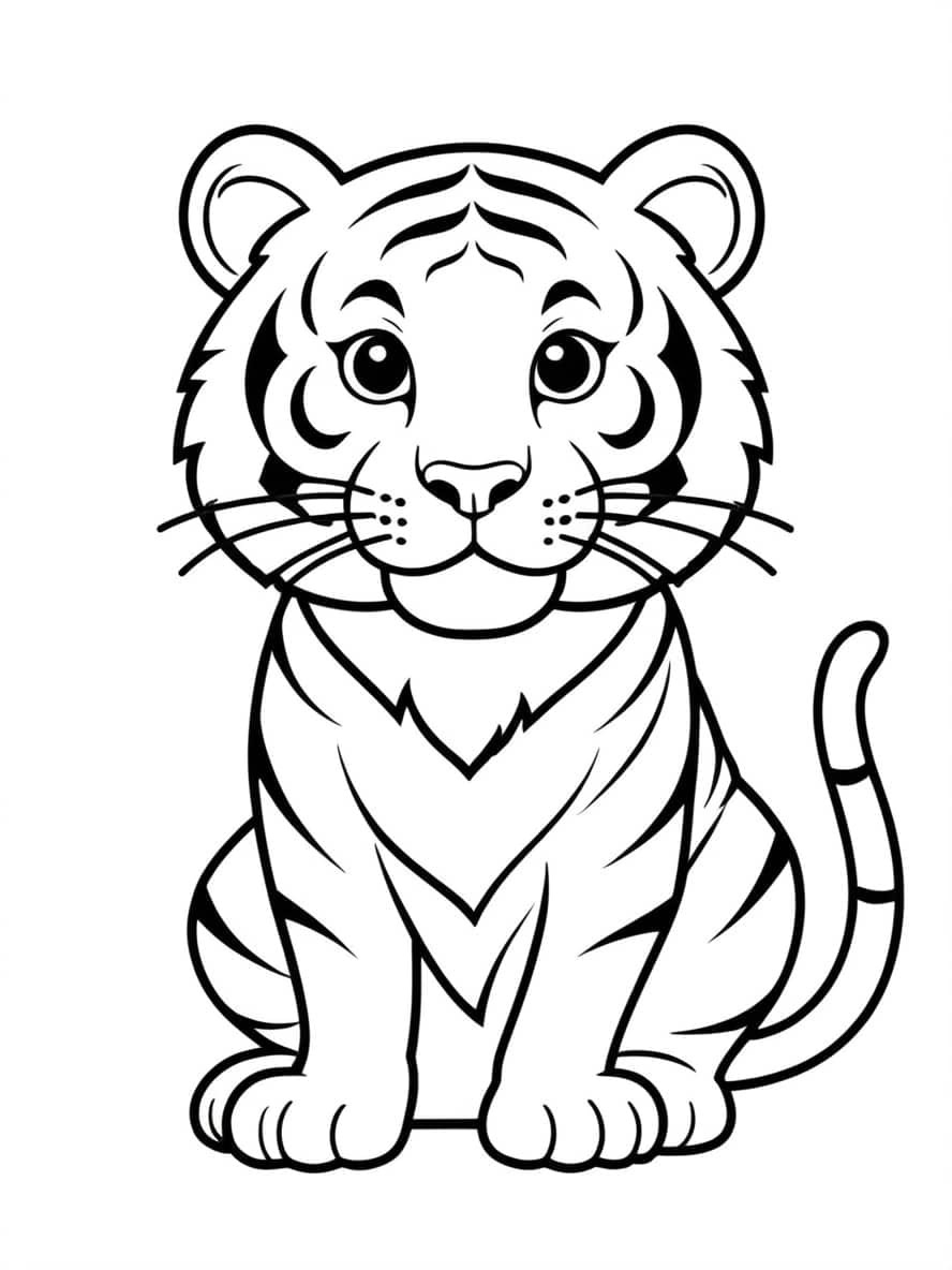 Simple Outline Of Tiger For Preschoolers Coloring Pages