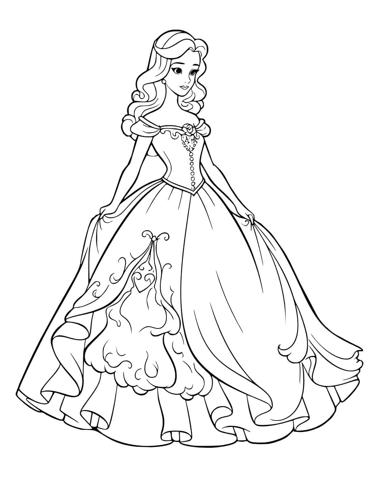 Simple Princess With Beautiful Dress Coloring Pages