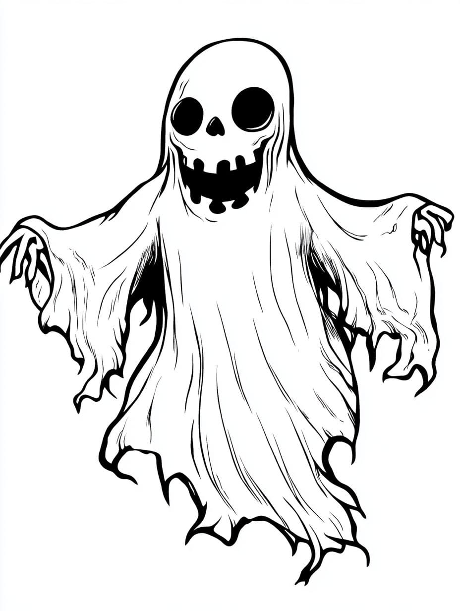 Simple Scary Ghosts Halloween Coloring Pages