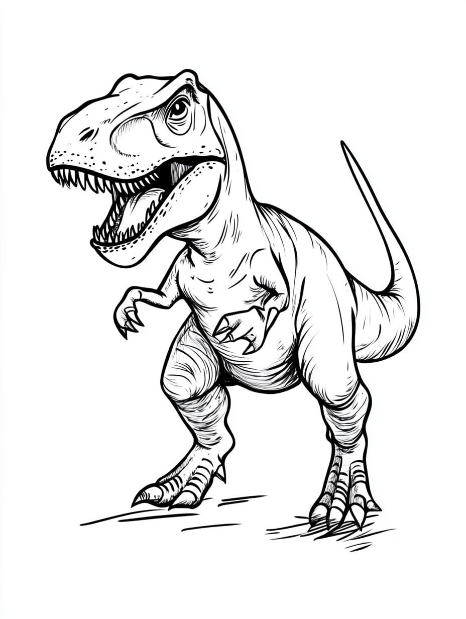 Simple T Rex Hunting Coloring Pages