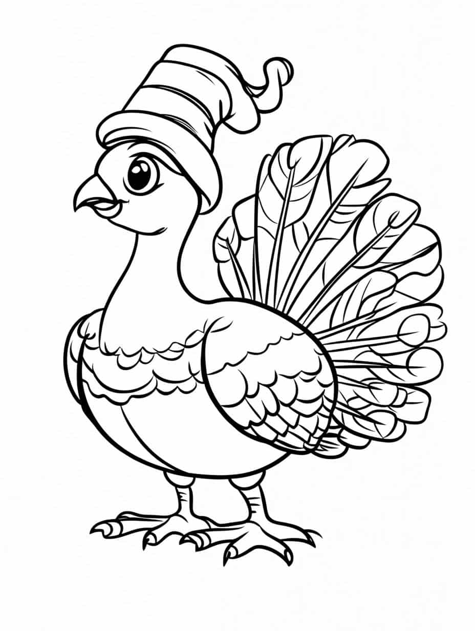 Simple Turkey With Pilgrim Hat Coloring Pages