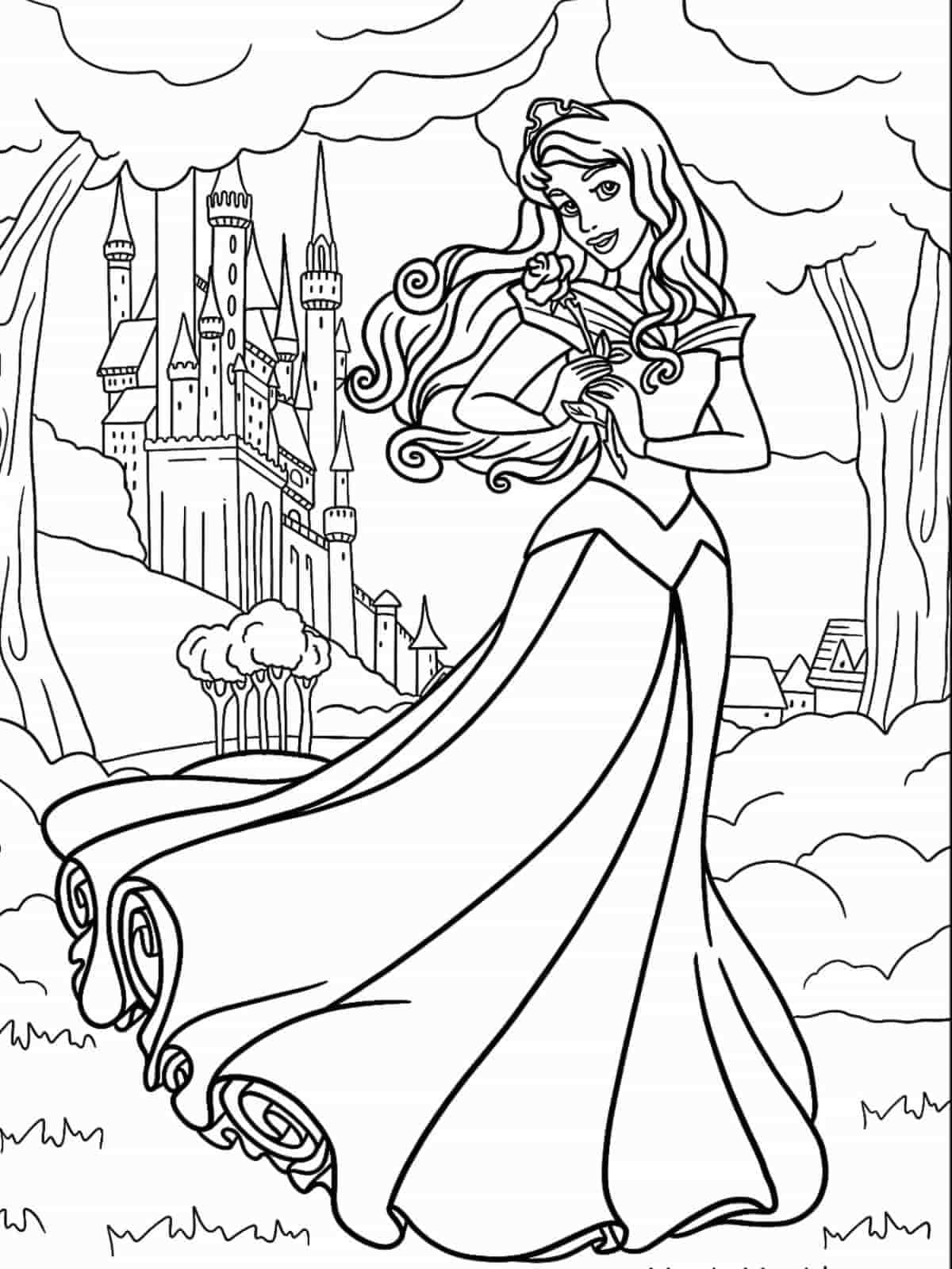 Sleeping Beauty Aurora In The Forest Coloring Page